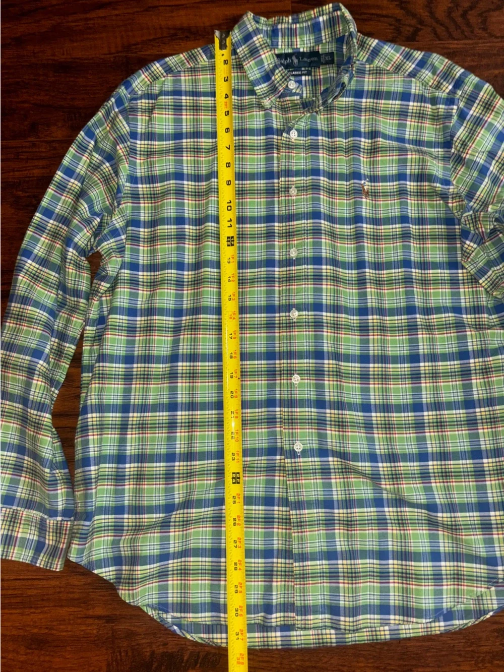 Ralph Lauren Vintage Oxford Cotton Polo Pony Green Blue Plaid Button-Down Shirt